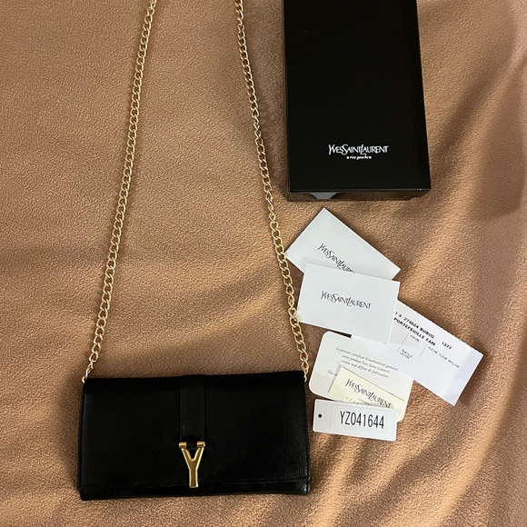 Yves Saint Laurent Handbags - YSL leather bifold long wallet with free gold chain